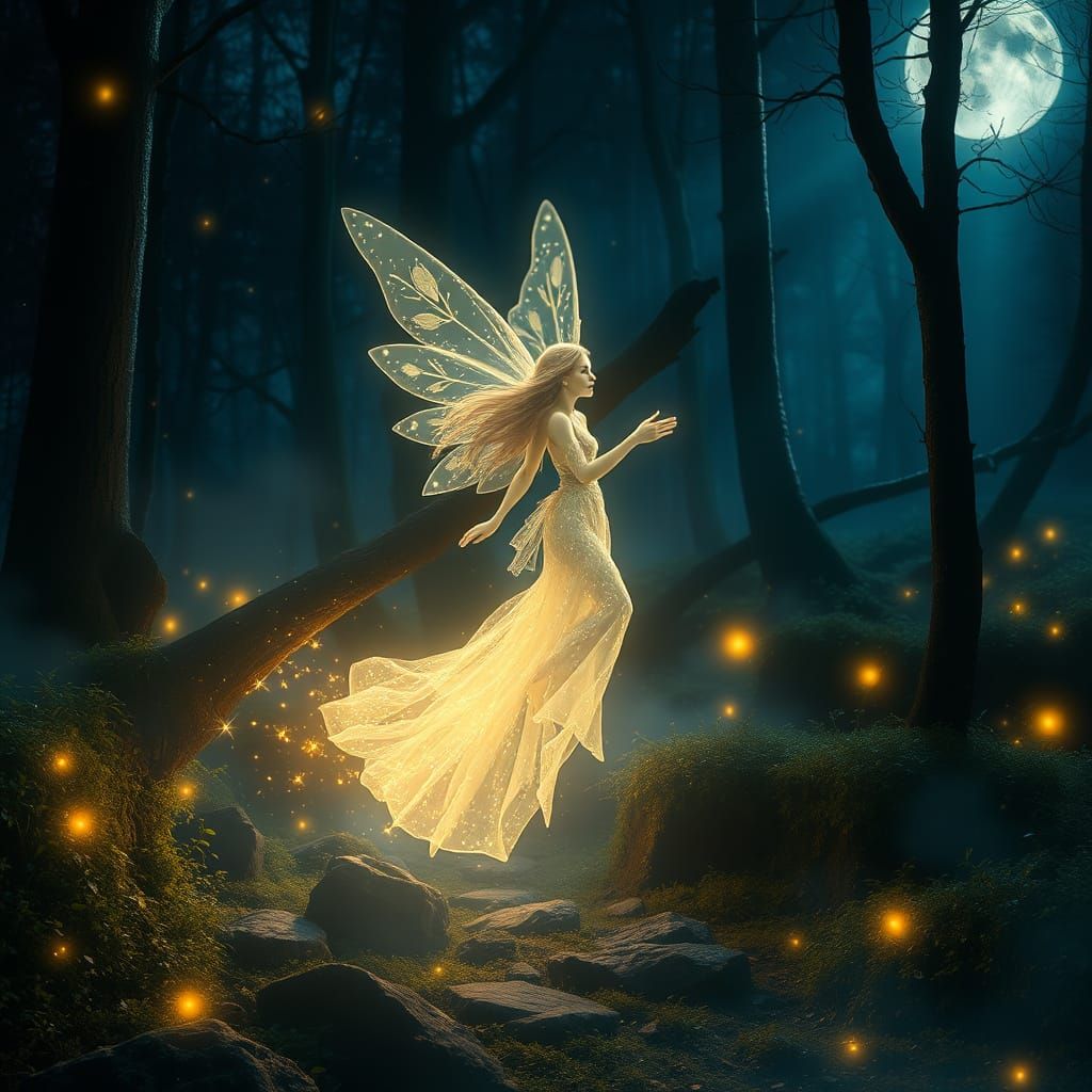 Ethereal Moonbeam Sprite in a Whimsical Forest