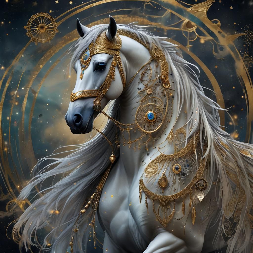 Golden Arabian Horse with Feathers and Dreamcatchers