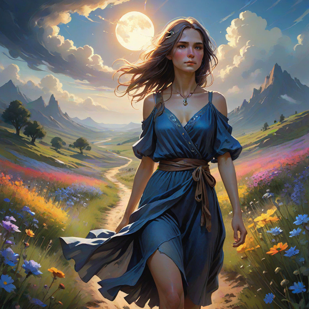 Ethereal Woman in Dark Fantasy Landscape