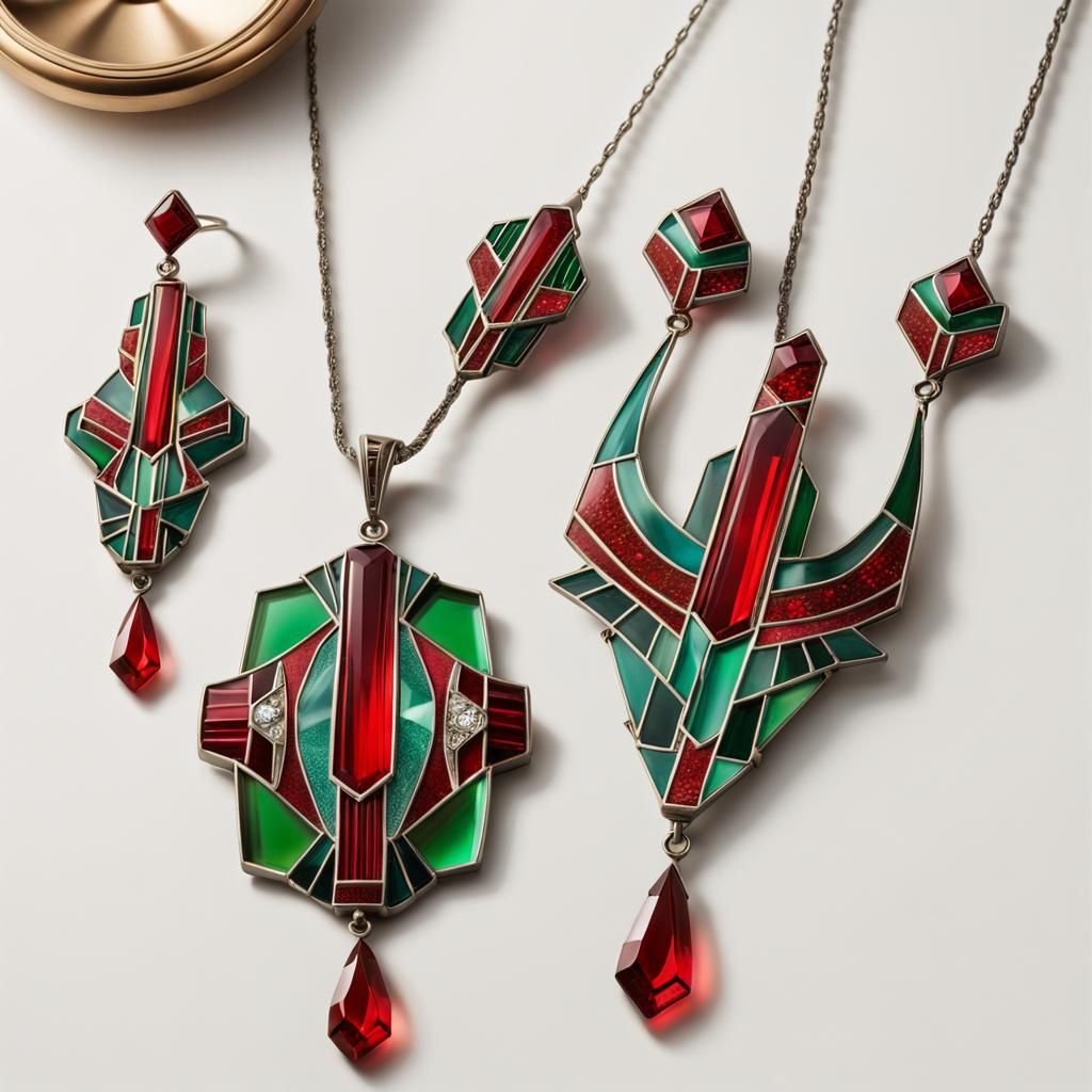 Art Deco Glass Jewellery with Enamel Patterns