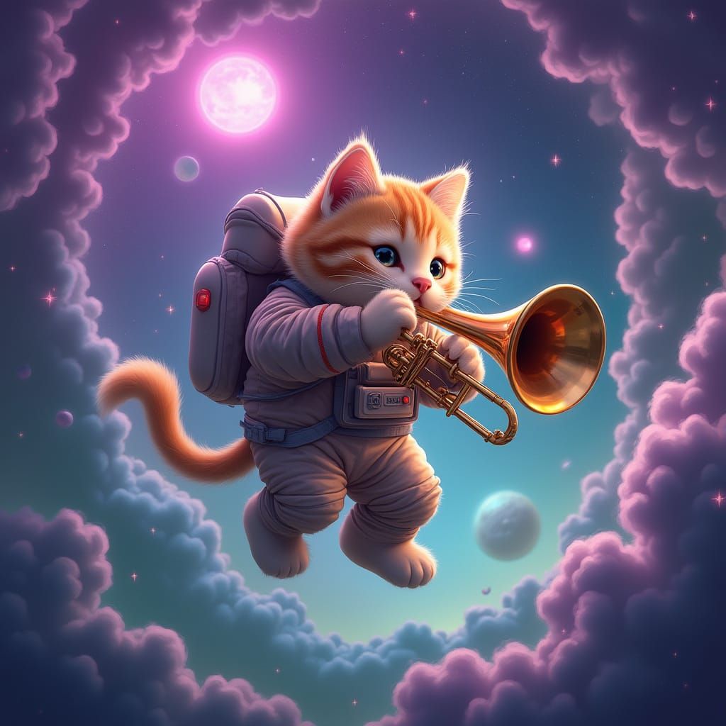 Whimsical Feline Astronaut in Zero Gravity