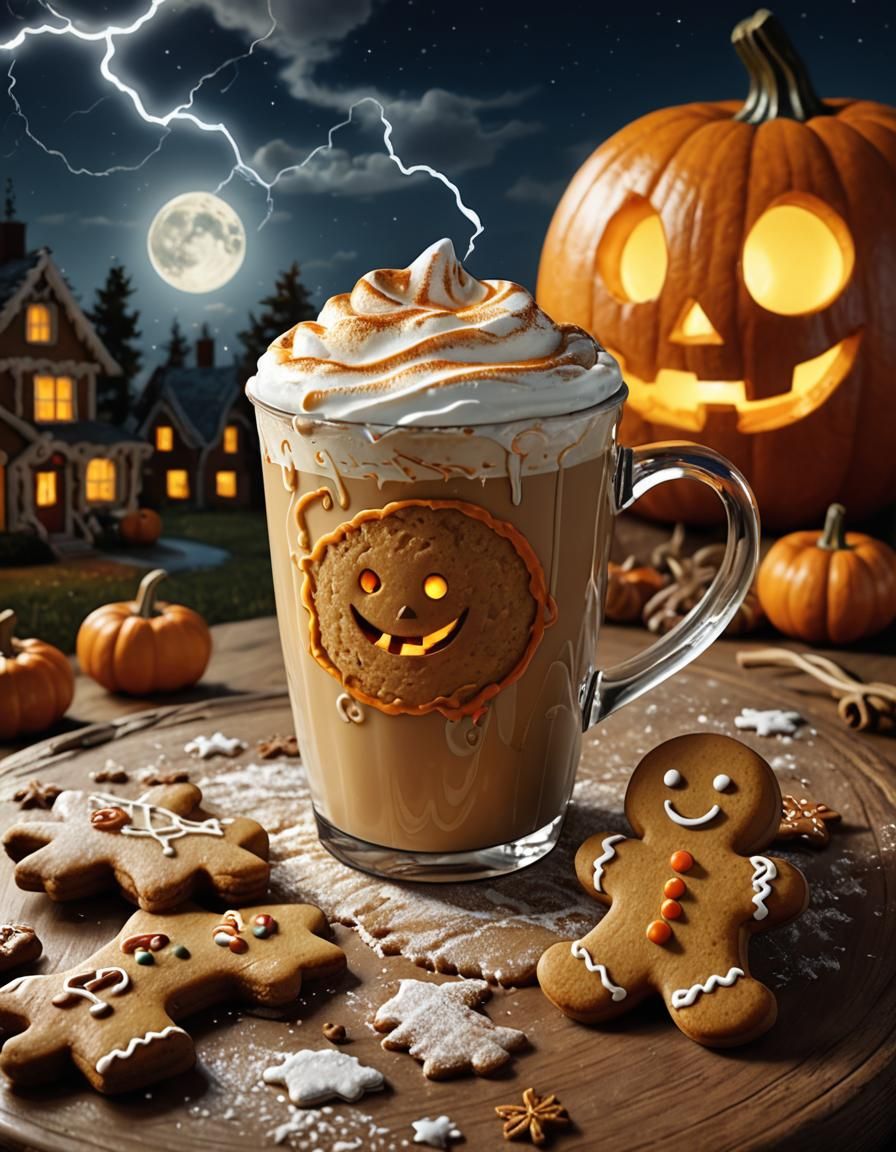 Pumpkin Latte and Gingerbread Man in Lightning Storm