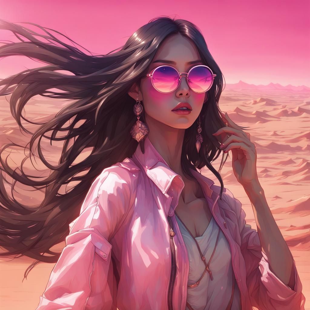 K-Pop Girl Dancing in Desert Oasis Portrait