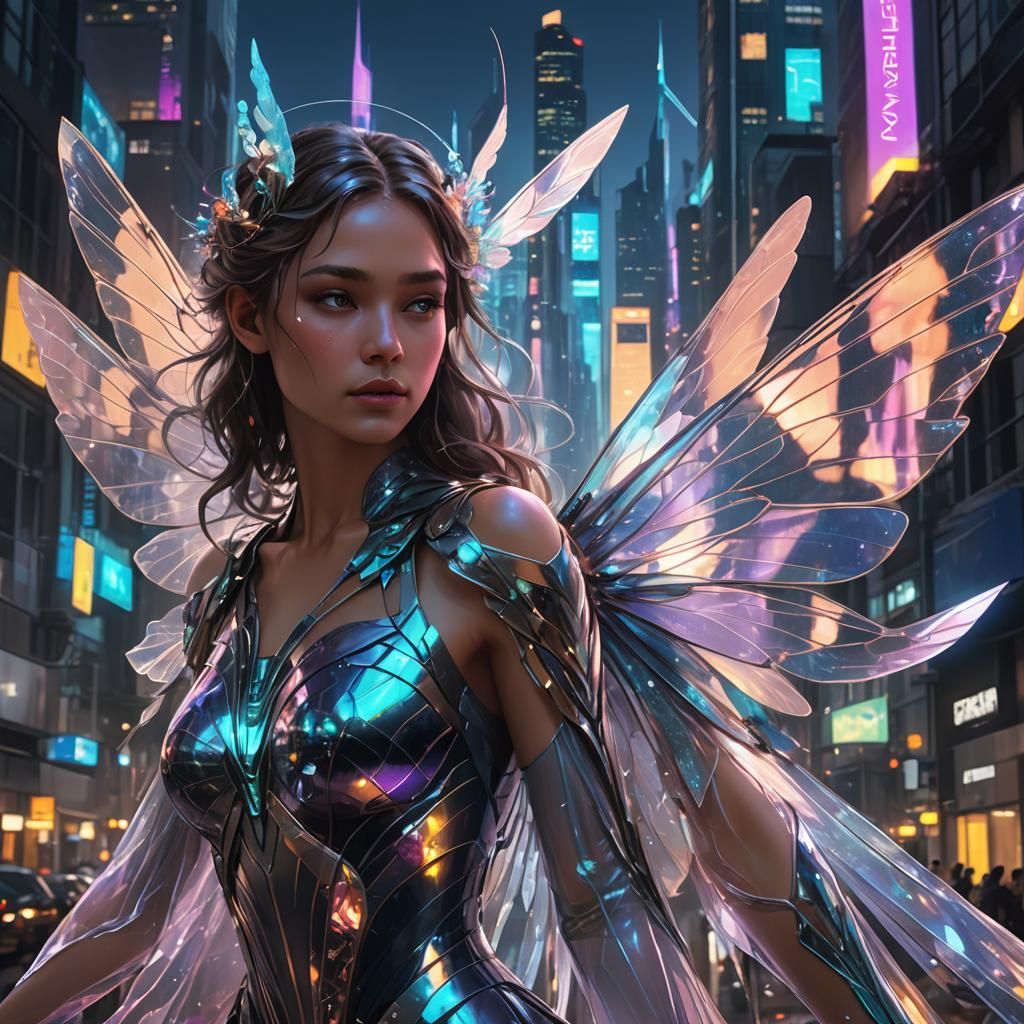 Techno Fairy in Futuristic City