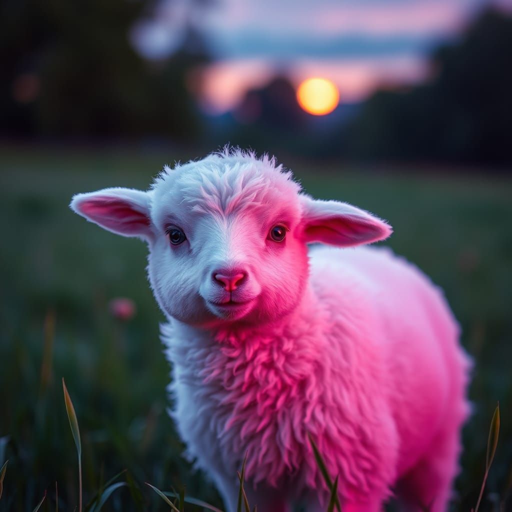Synthwave Lamb in Neon Retro Meadow