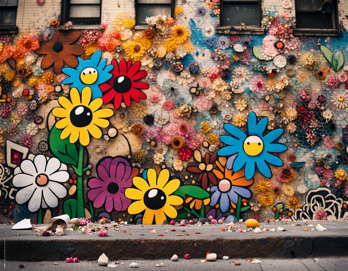 Colorful Flowers Bloom in Urban Street Art