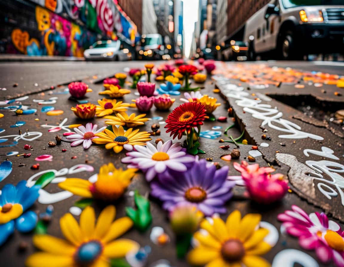 Flowers Bloom on Gritty Streets in Vibrant Photo