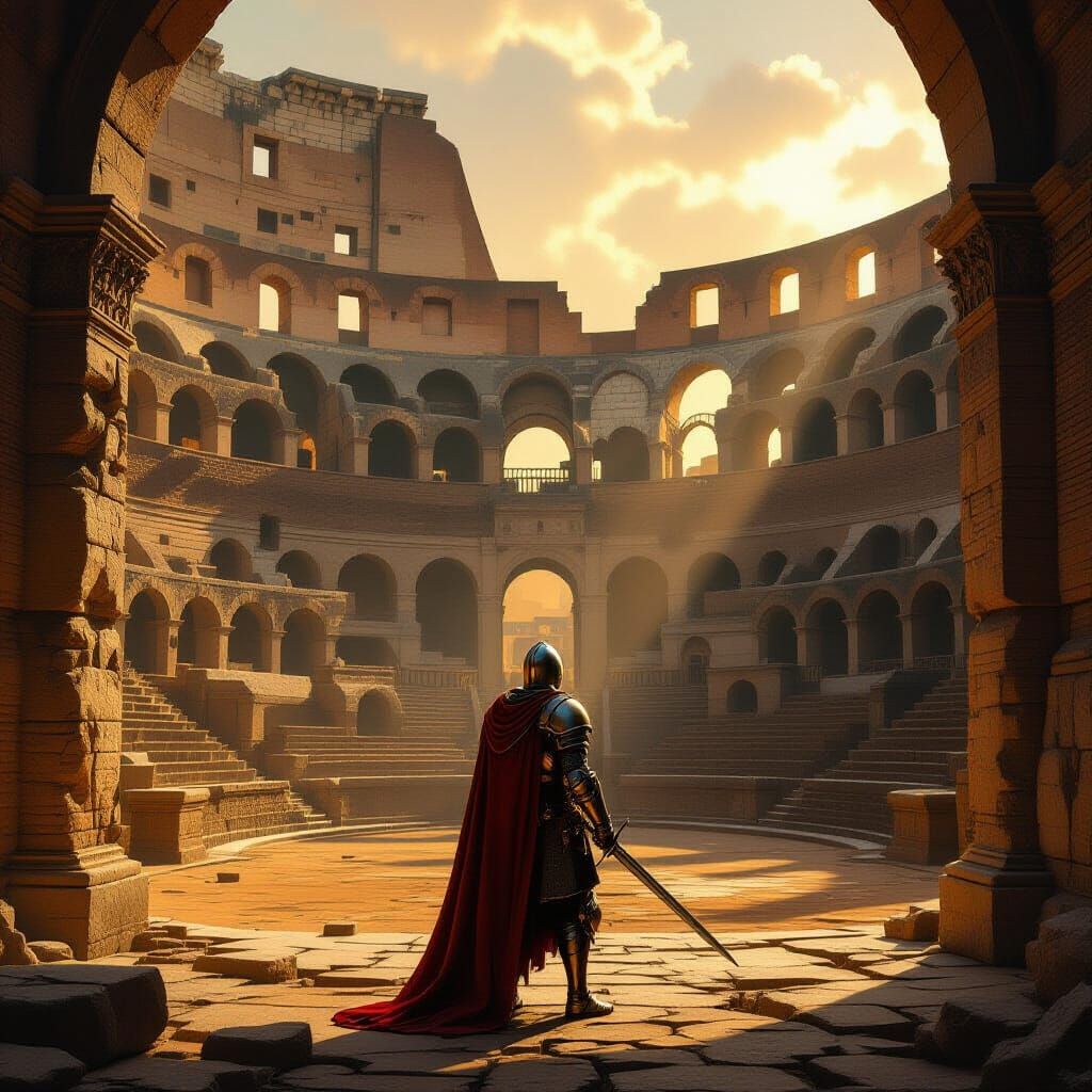 Medieval Knight in Colosseum, Atmospheric Lighting