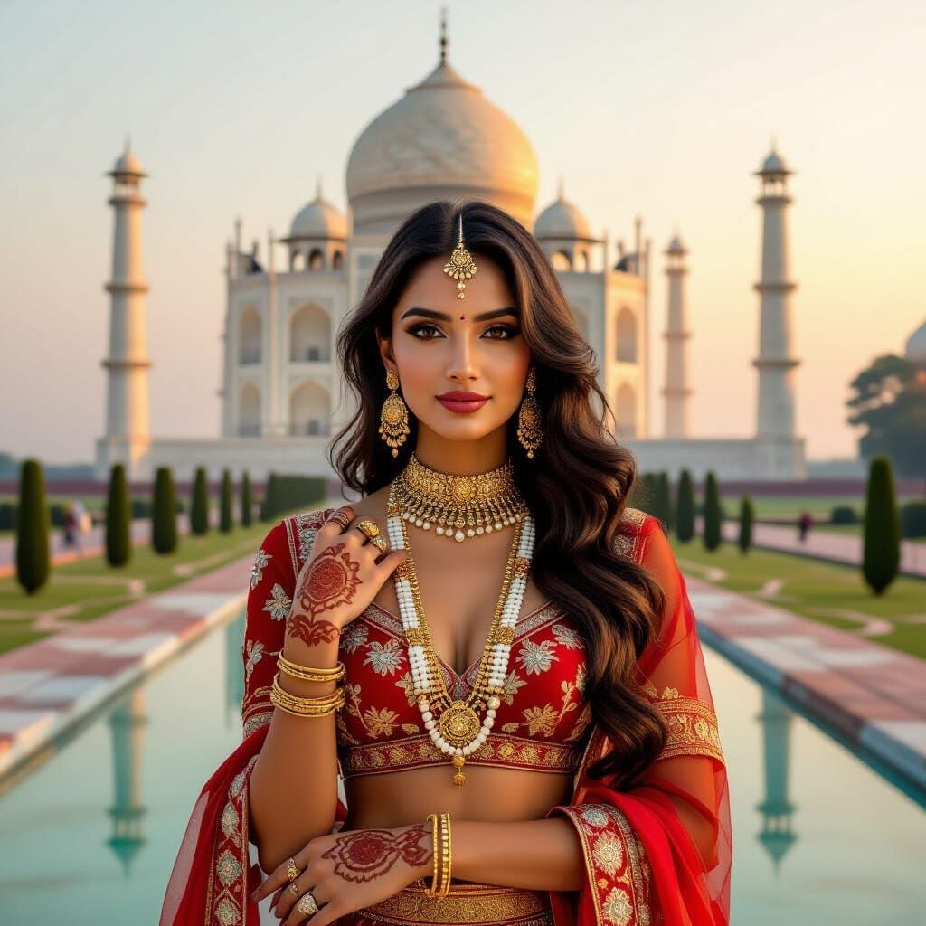 Indian Model in Ethnic Dress at the Taj Mahal