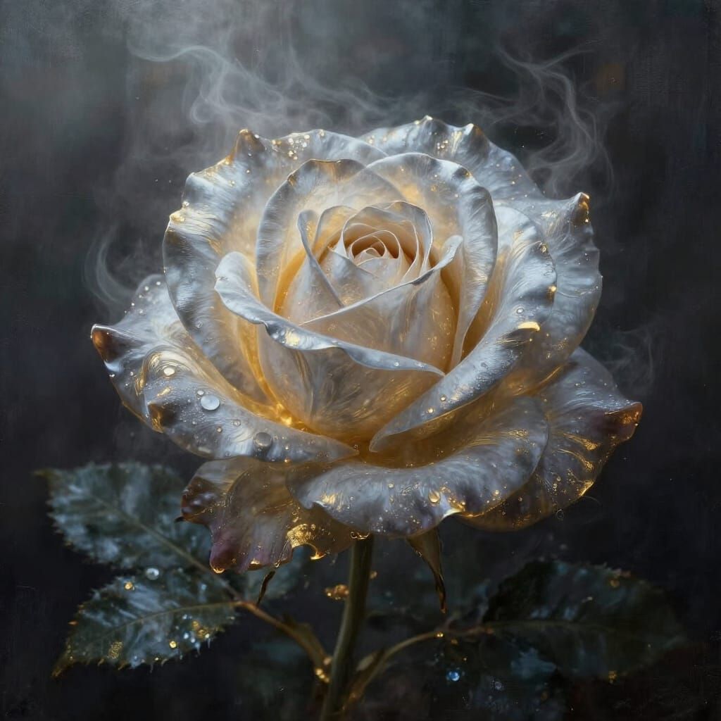 Ethereal Rose of Light and Mist in Dark Fantasy Style
