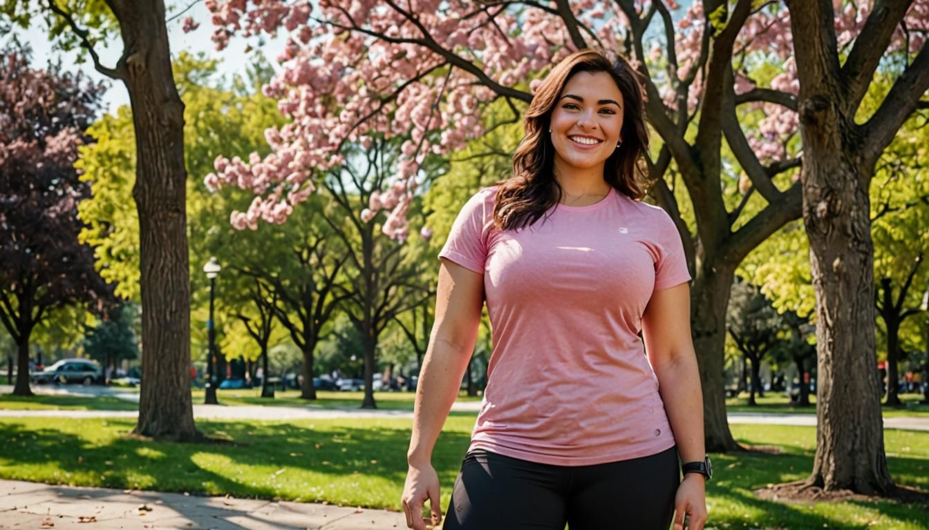 Beautiful Curvy Woman in Park, Hyperrealistic Style