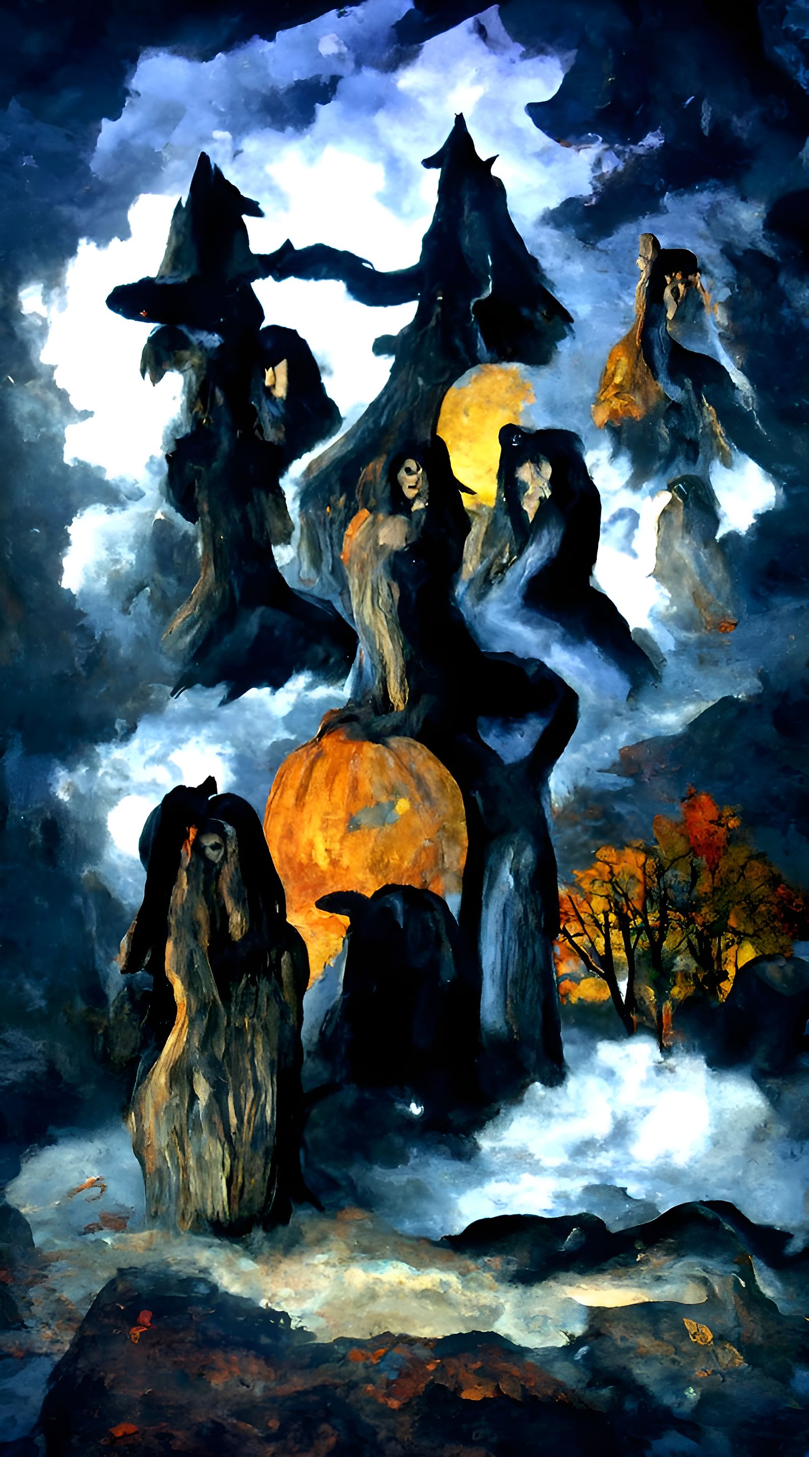 Witches' Sabbath in Autumn Grove, Oil on Canvas
