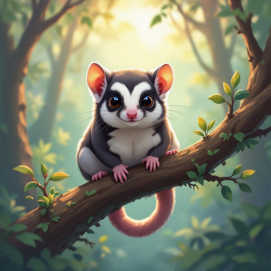 Sugar Glider in Whimsical Forest, Digital Art
