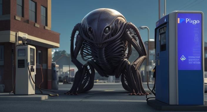 Alien Filling Gas Tank as 3D Cinematic Art