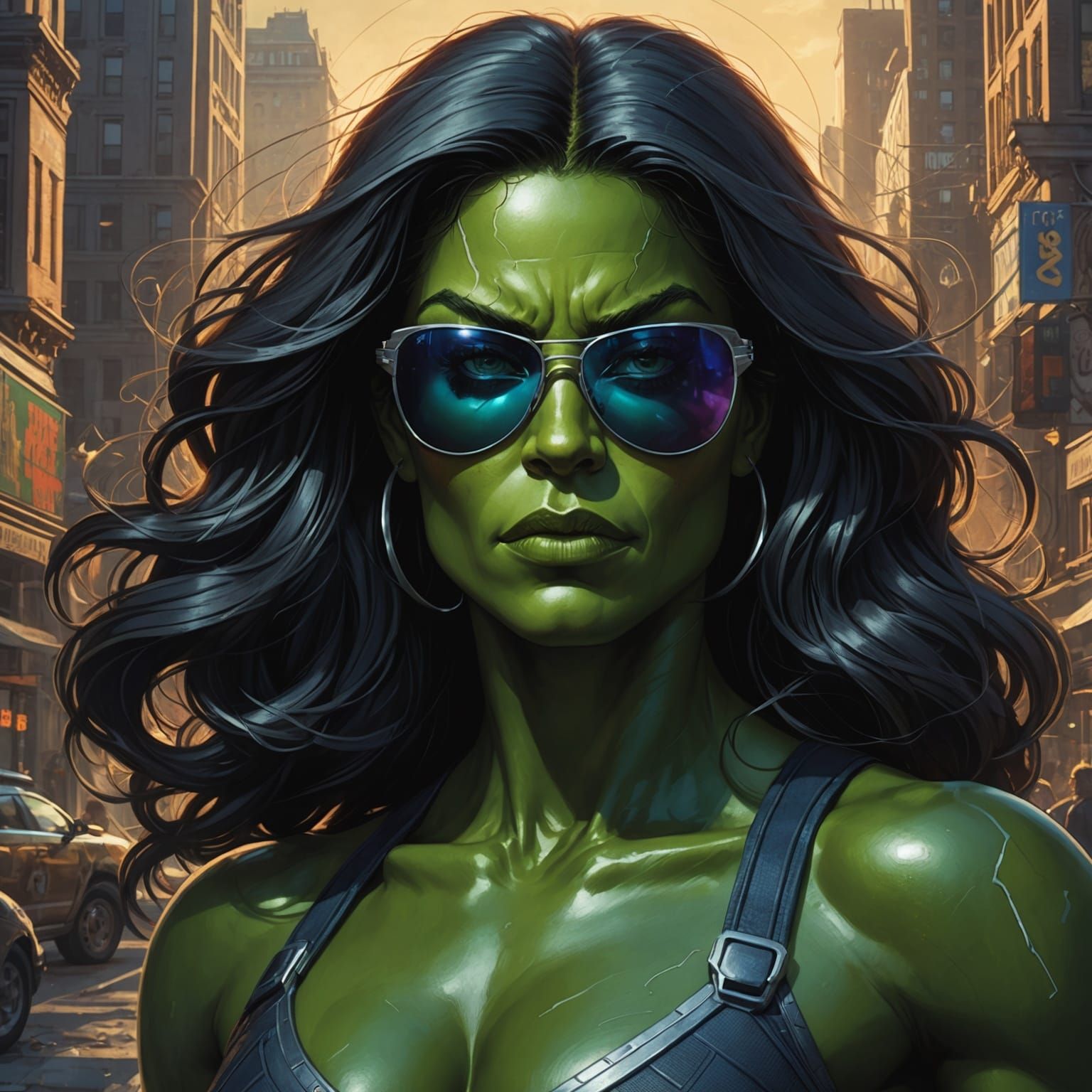 She Hulk Portrait in Detailed Comic Book Art