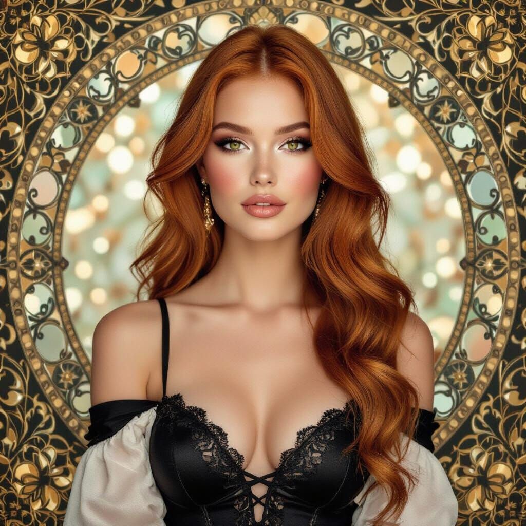 Studio Portrait of a Tanned Ginger-Haired Woman