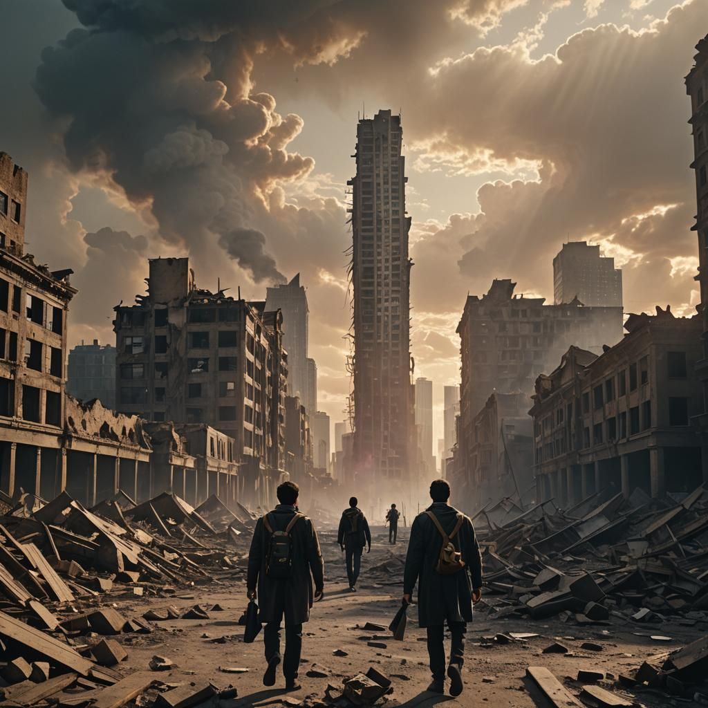 Post-Apocalyptic Cityscape with Survivors