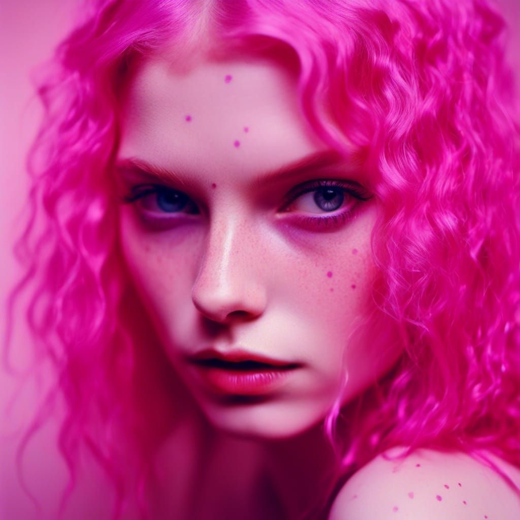 Neon Pink Cyberpunk Woman in Lomo Photography Style