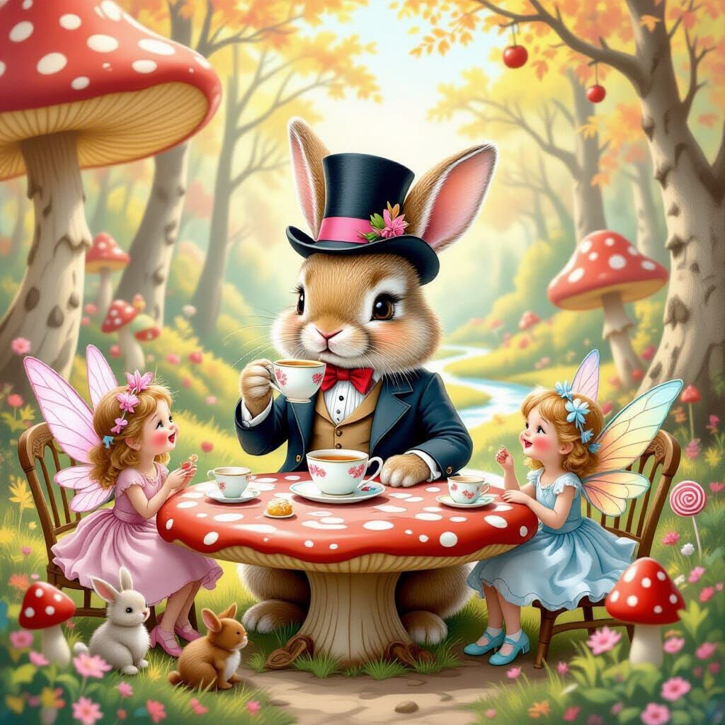 Bunny's Tea Party in a Candy Forest