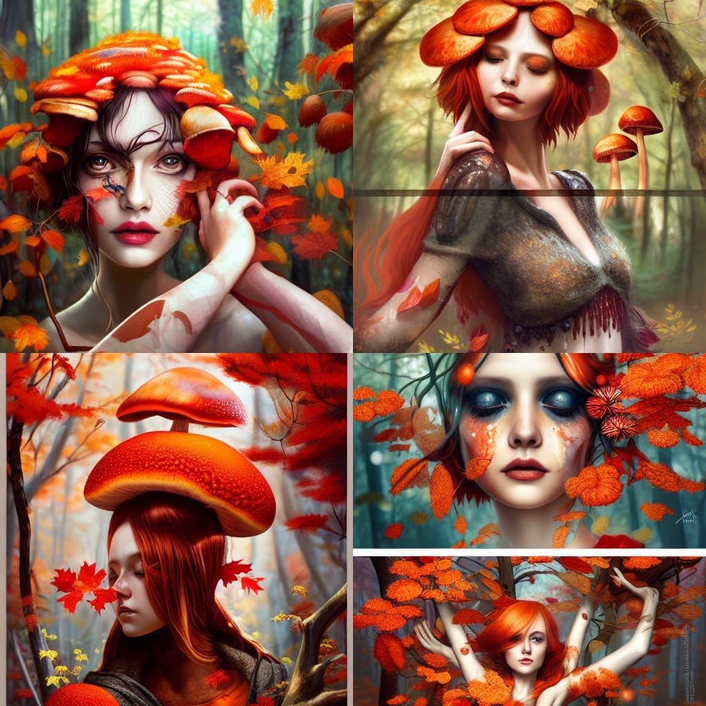 Mushroom Princess in Hyper-Detailed Autumn Forest