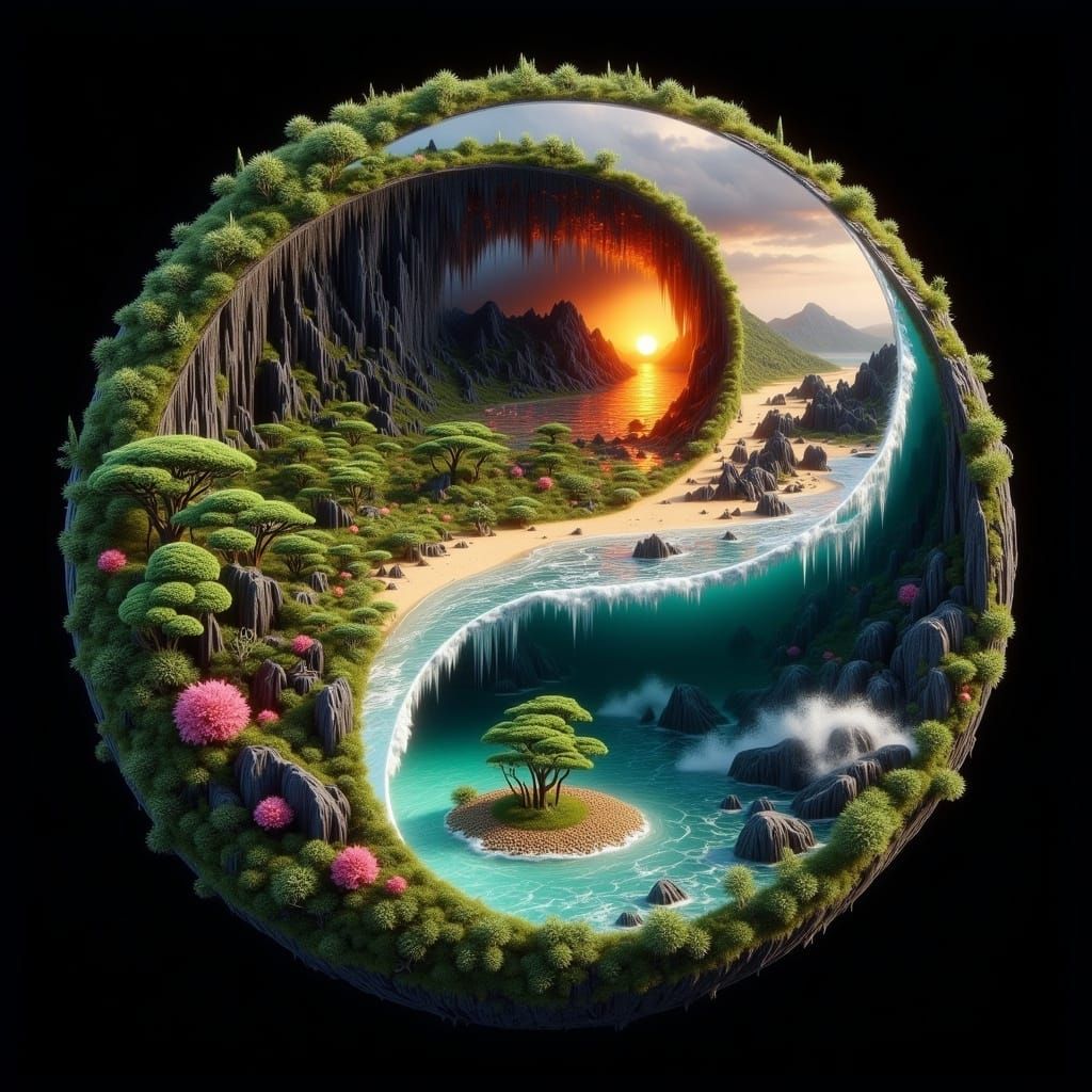 Hyper-Realistic Yin-Yang Symbol in Harmony with Nature