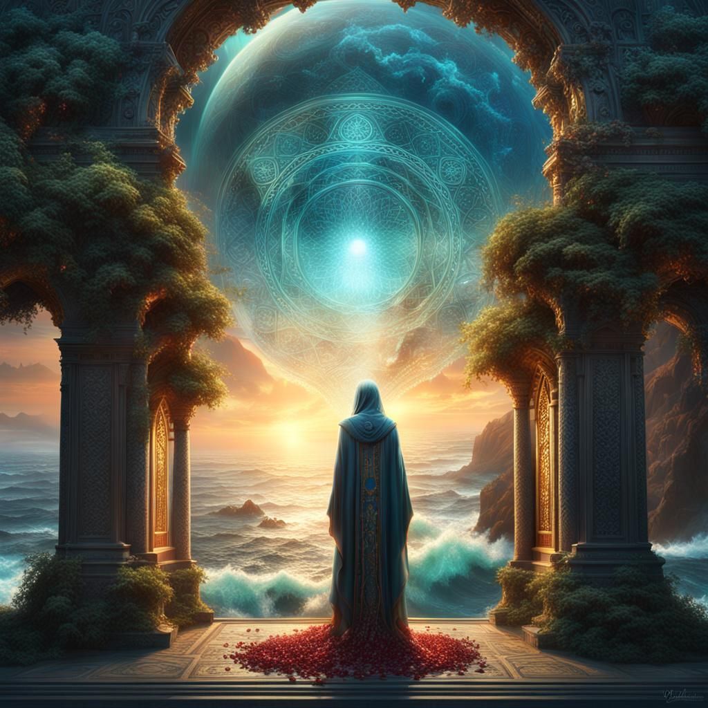 High Priestess at Ocean Portal: Digital Matte Painting