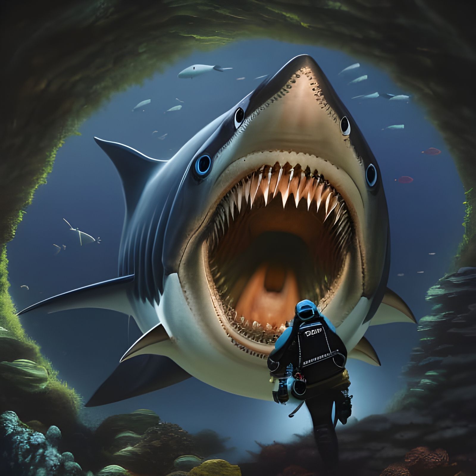 Terrifying Shark Stalks Diver: Fantasy Style Masterpiece