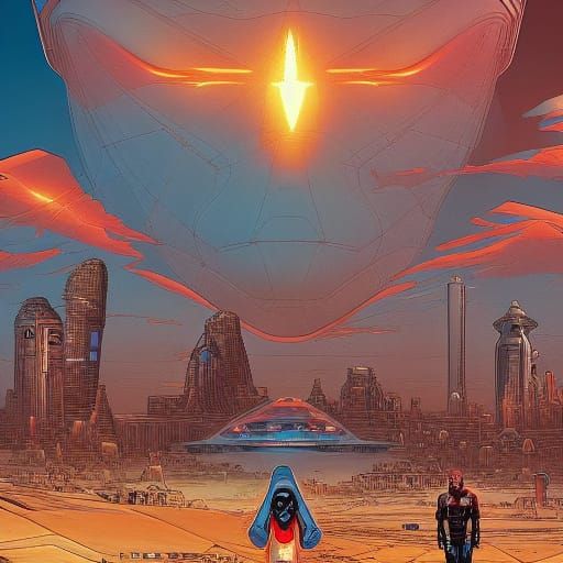 Futuristic Desert Megacity in Comic Book Style