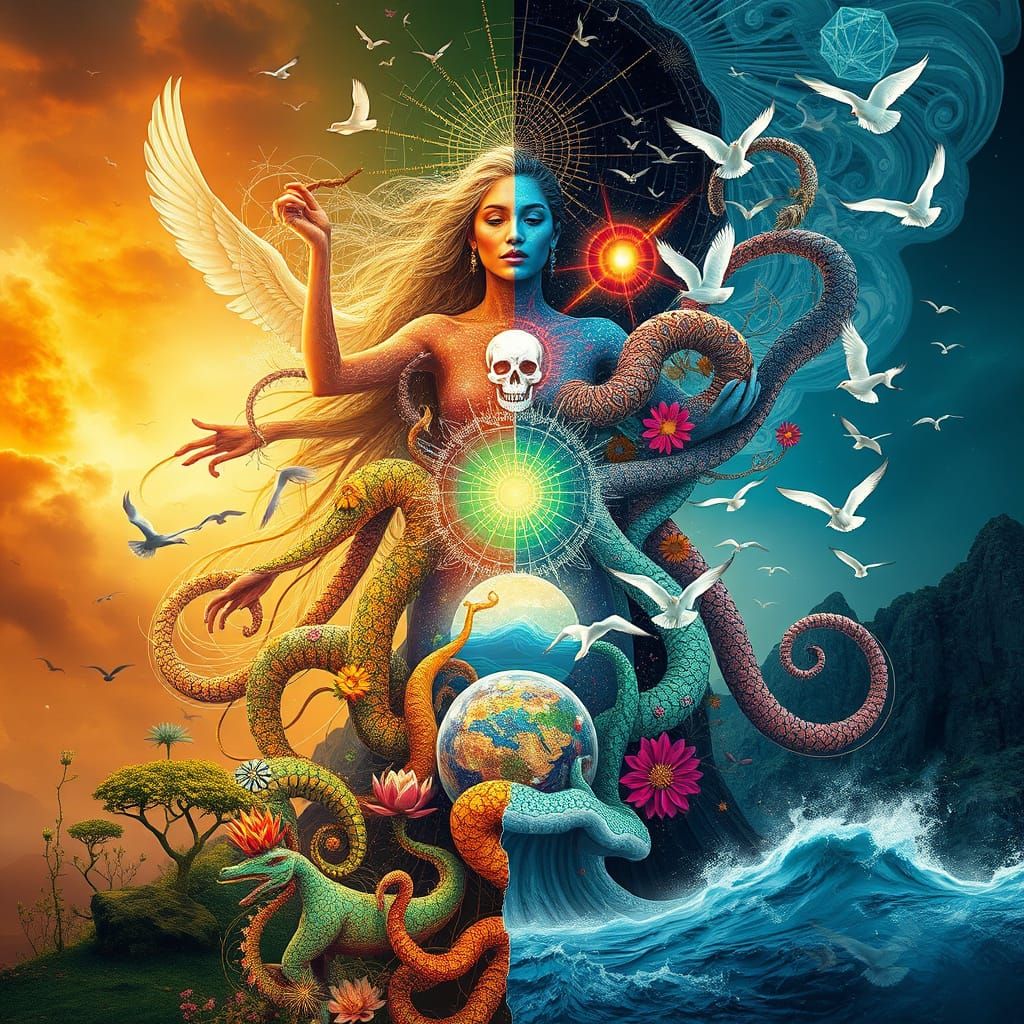 Ethereal Seasons: Mythical Woman in Fantasy Landscape