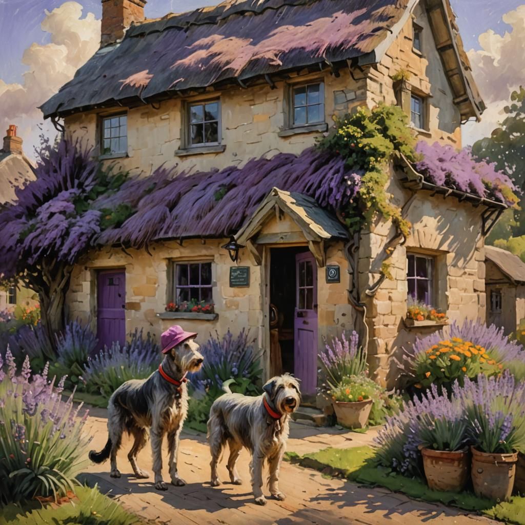 English Countryside Scene with Dog, Impressionist Oil Painti...