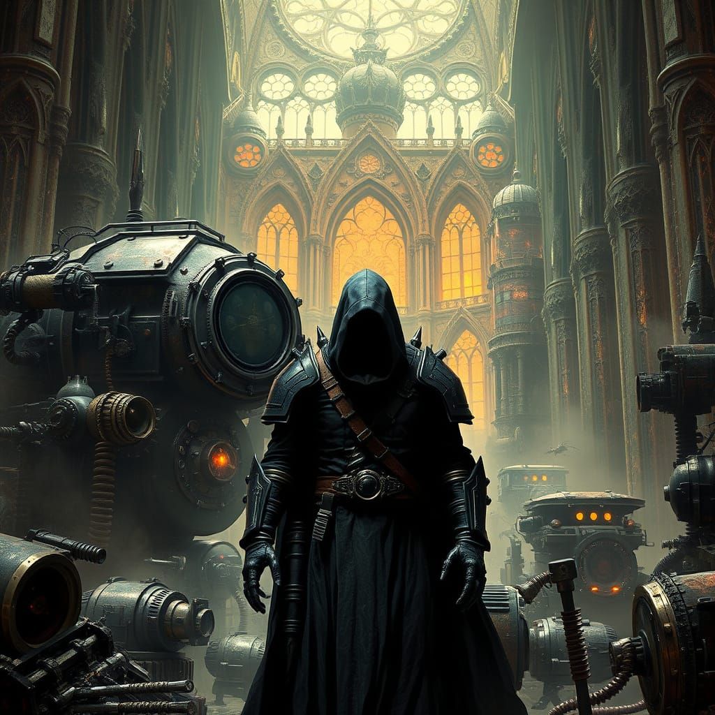 Necromunda Scene with Mechanicus in Gothic Setting
