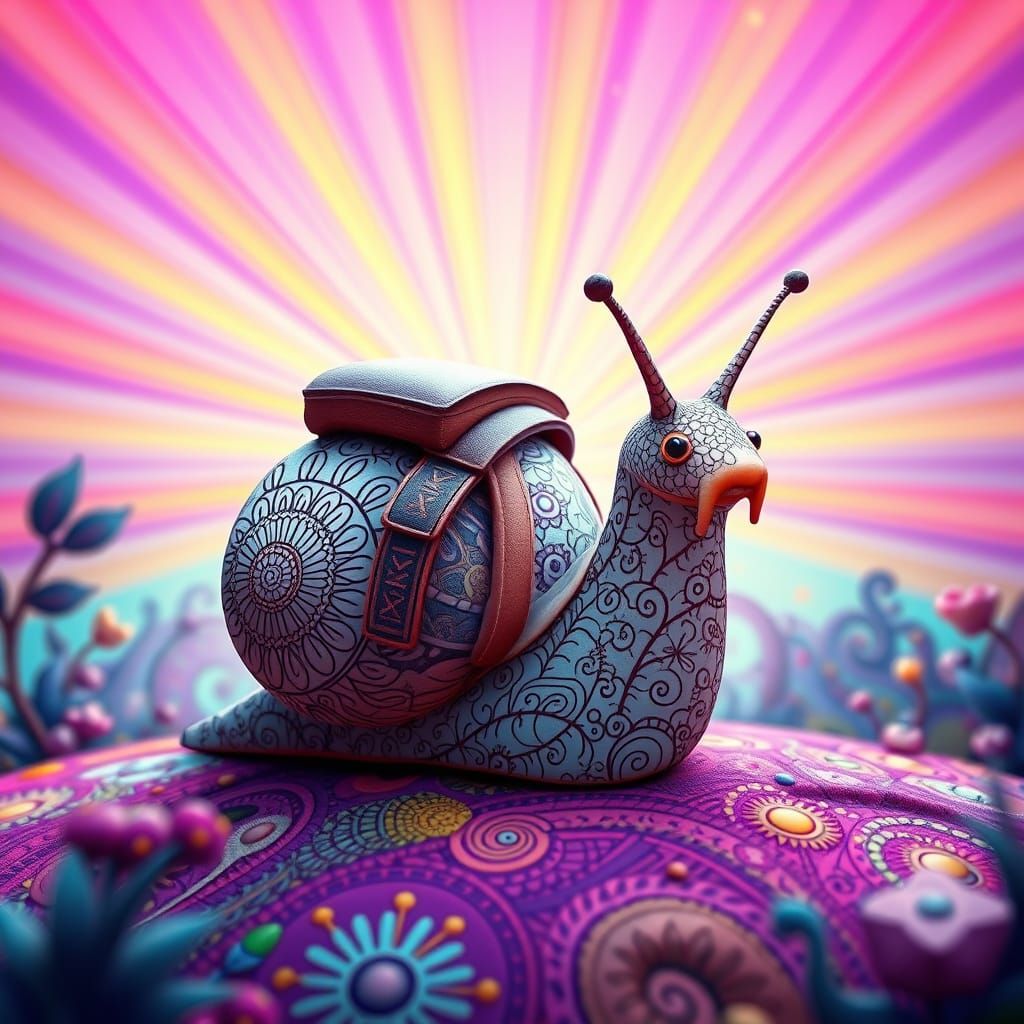 Curious Snail Exploring Dreamlike World in Pixar Style