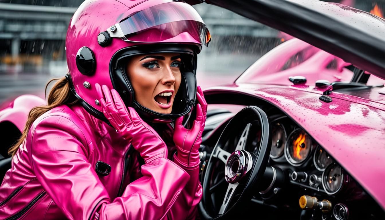 Racing Girl in Burning Car Cries in the Rain