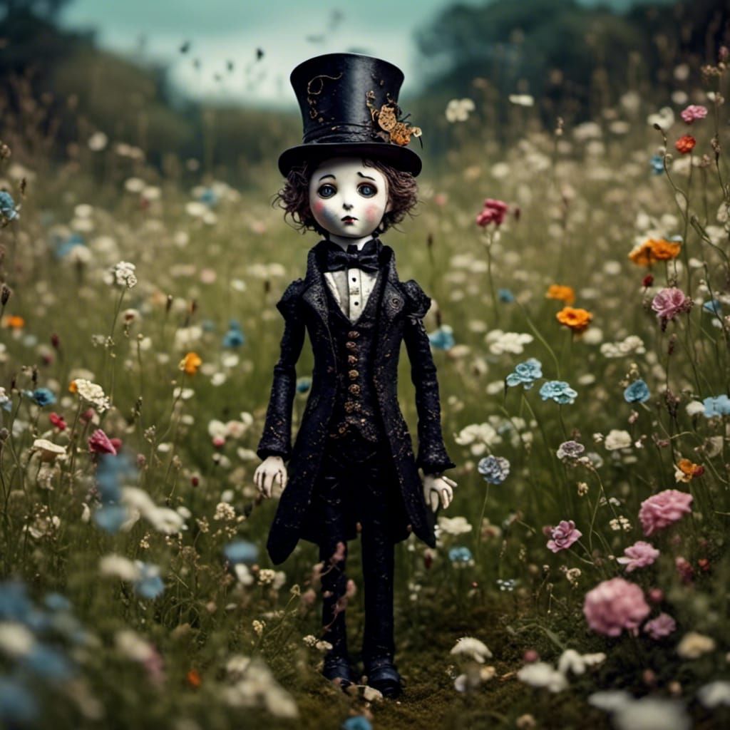 Macabre Boy Doll in English Meadow
