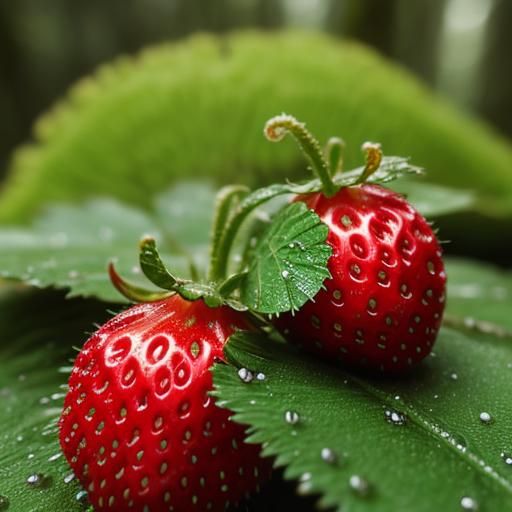 Close-Up of Wild Strawberry with Dew Drops