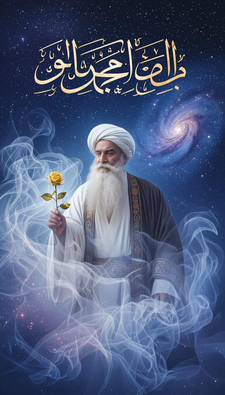 Rumi Emerges from Luminous Smoke: A Mystical Drawing