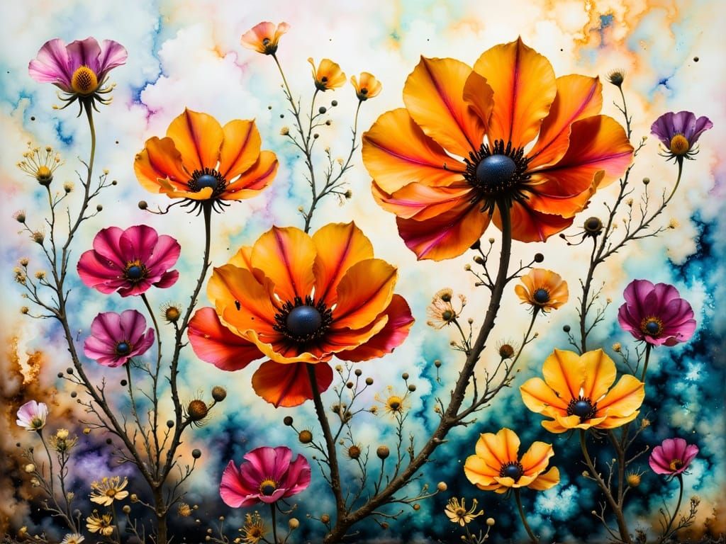 Abstract, Modern Flowers in Expressive Color