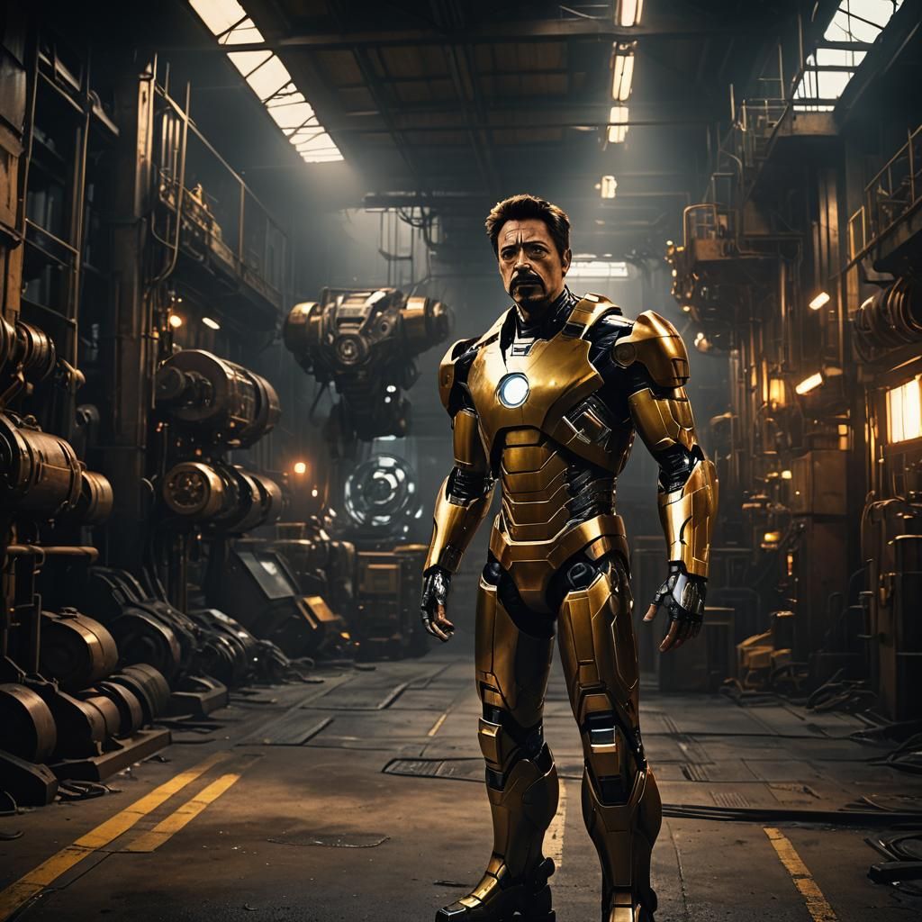 Iron Man in Gritty Industrial Sci-Fi Style