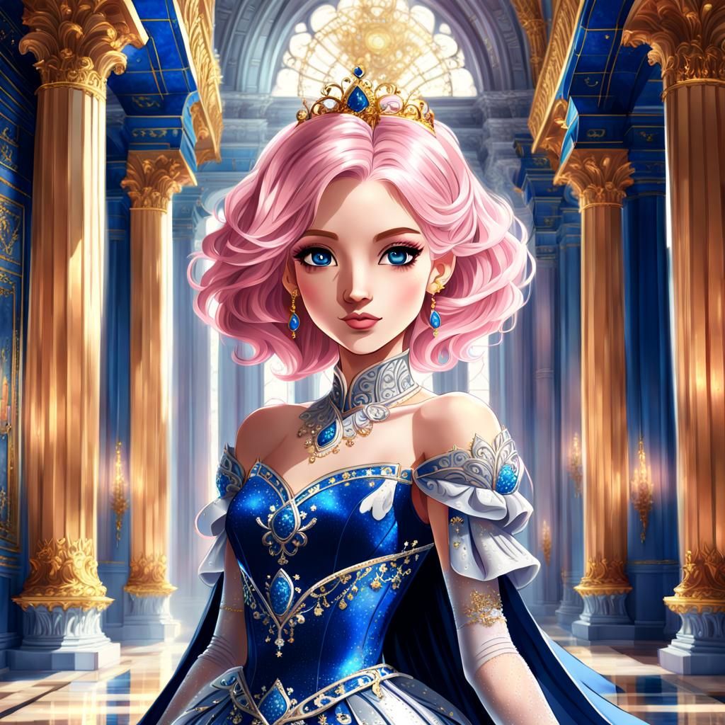 Anime Princess Portrait in Royal Palace Interior