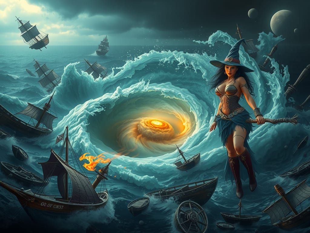 Water Witch Creates Whirlpool in Stormy Sea