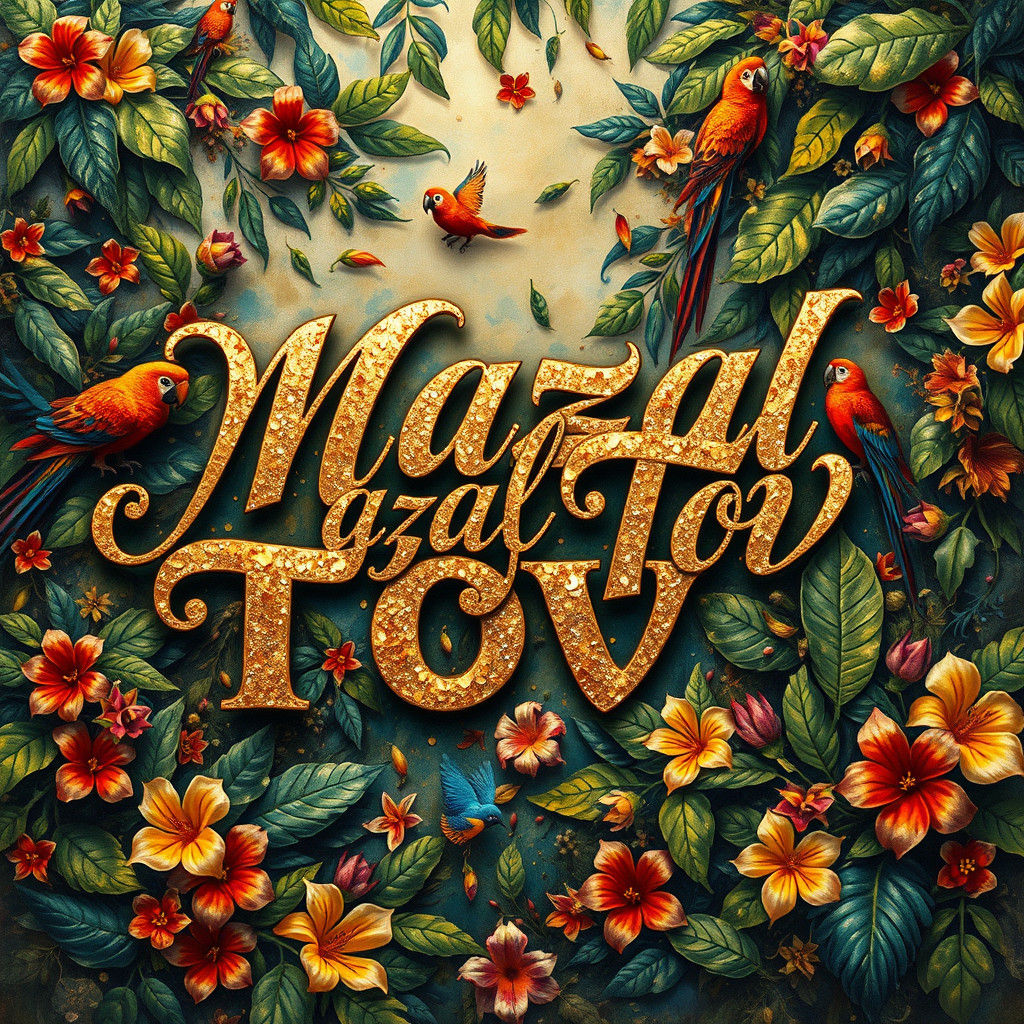Elegant Calligraphy "Mazal Tov" Fantasy Art