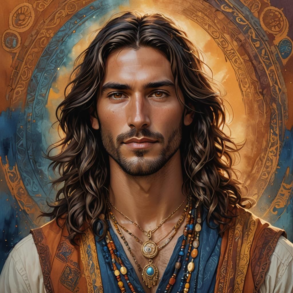 Handsome Man Portrait with Boho Necklace