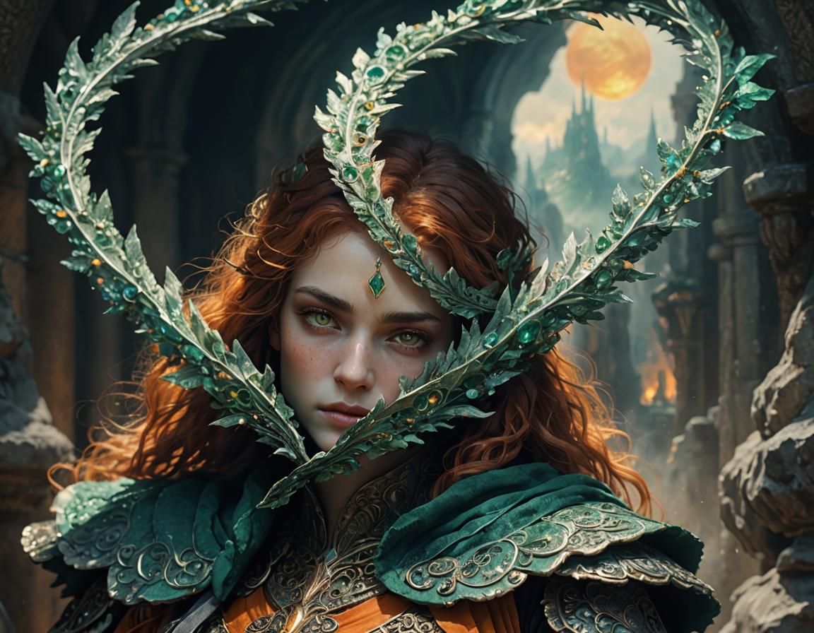 Emerald-Eyed Woman: A Gustave Doré-Inspired Fantasy Portrait