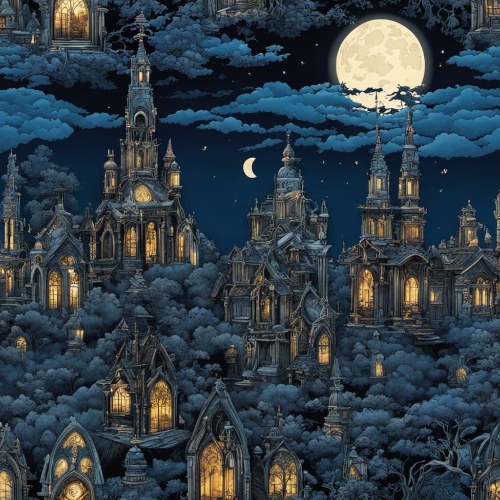 High Gothic Cemetery in Tim Burton Style