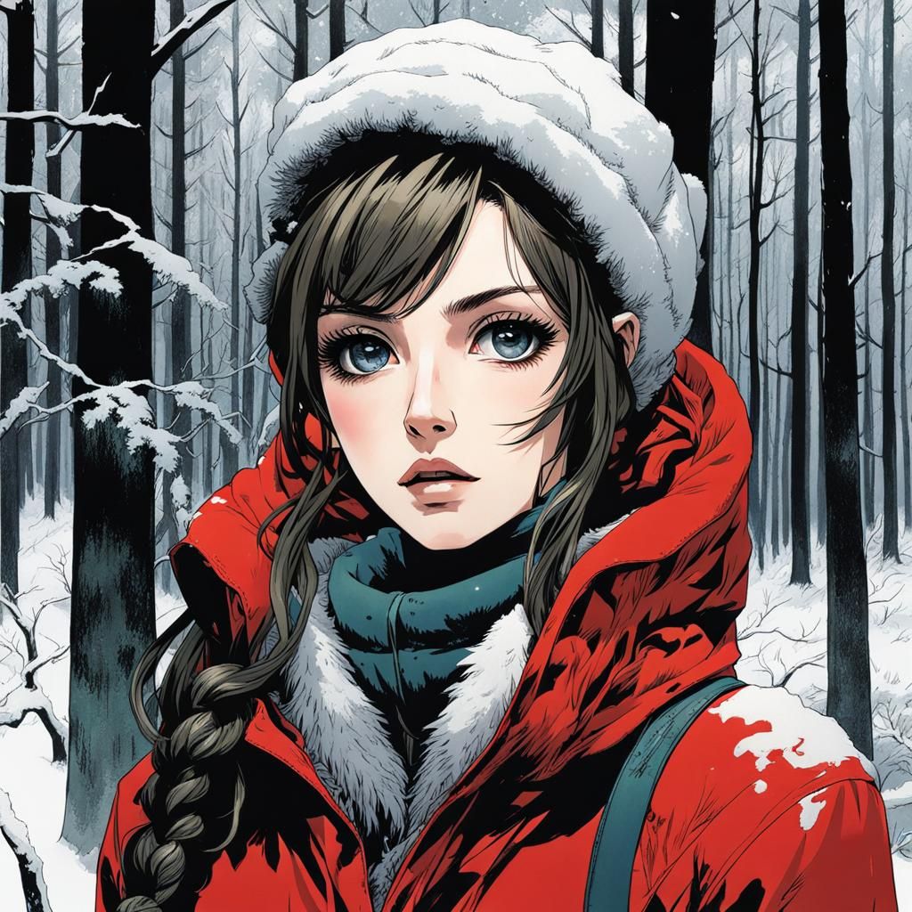 Cottagecore Model in Winter: Manga-Style Portrait