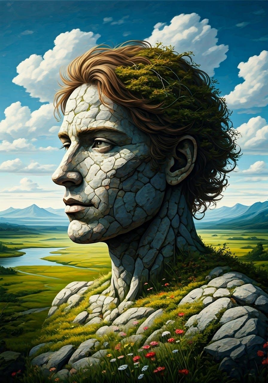 Surreal Human Portrait Optical Illusion in Oil