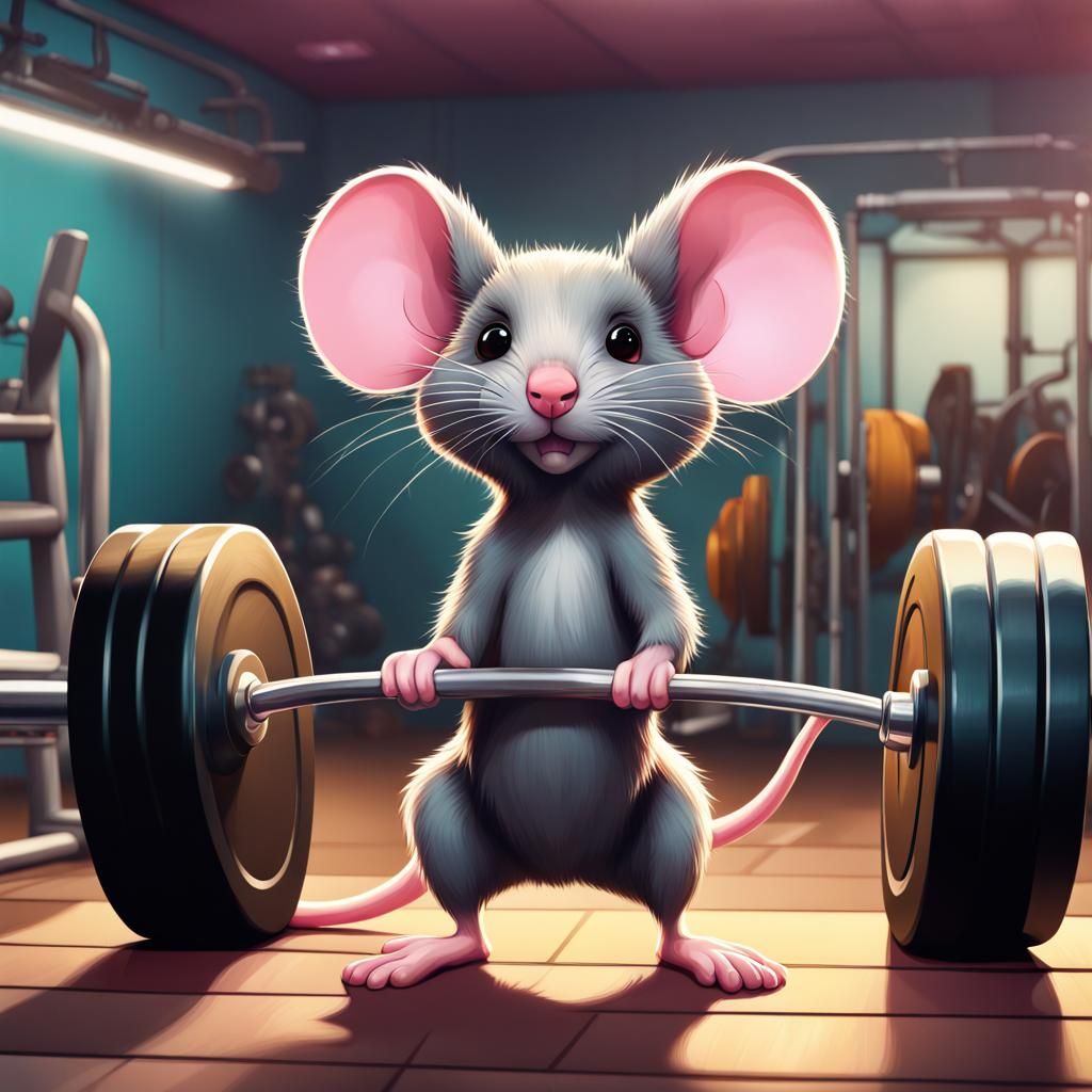 Mouse Lifting Weights in Gym: Hyperrealistic Splash Art