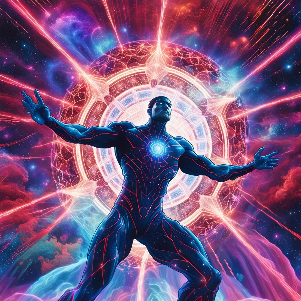 Cosmic Entity Unleashing Lasers in Comic Book Art