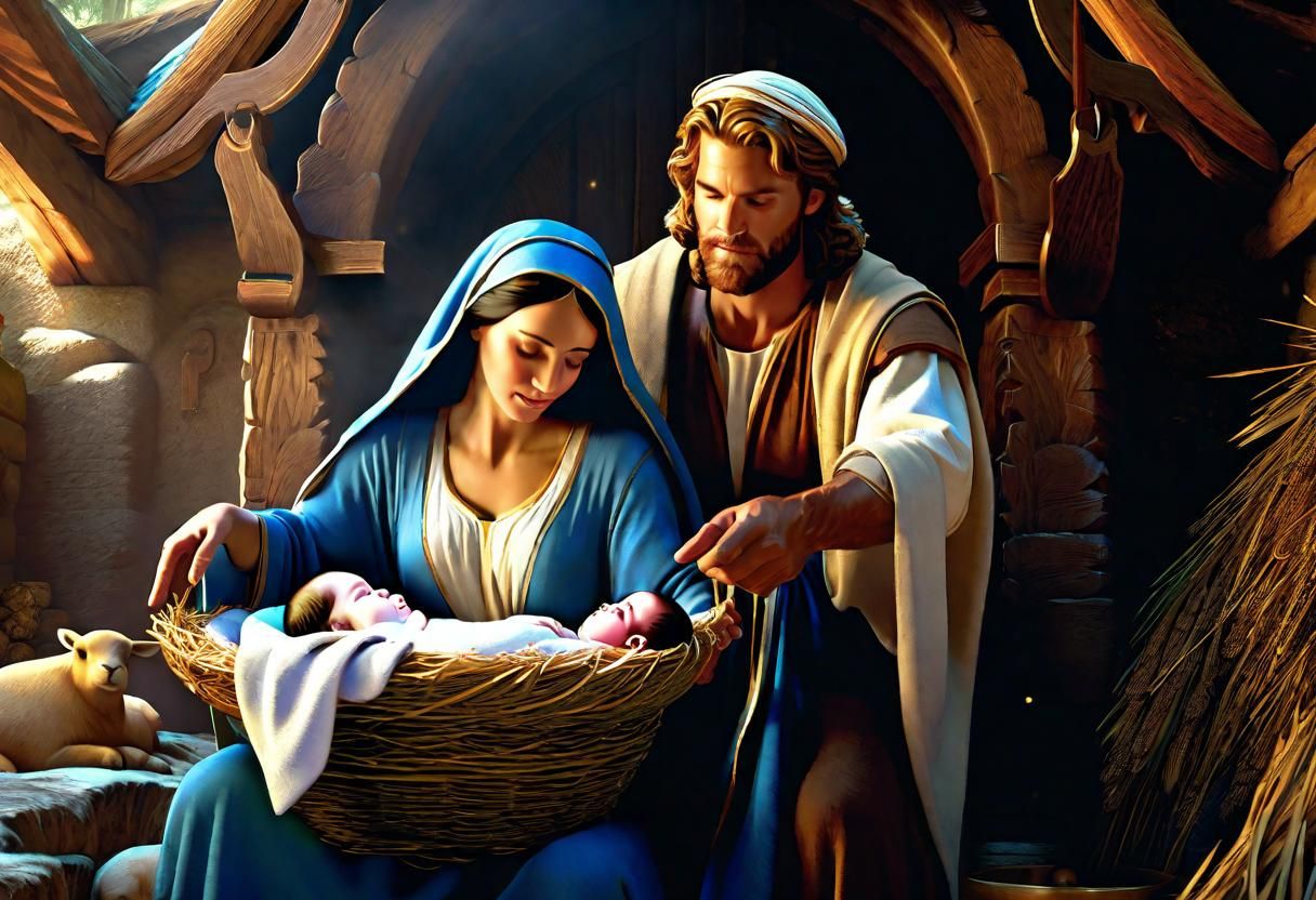Joseph and Mary With Jesus: Detailed Concept Art