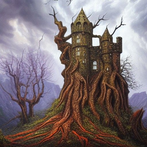 Floating Fantasy Castle in Stormy Landscape